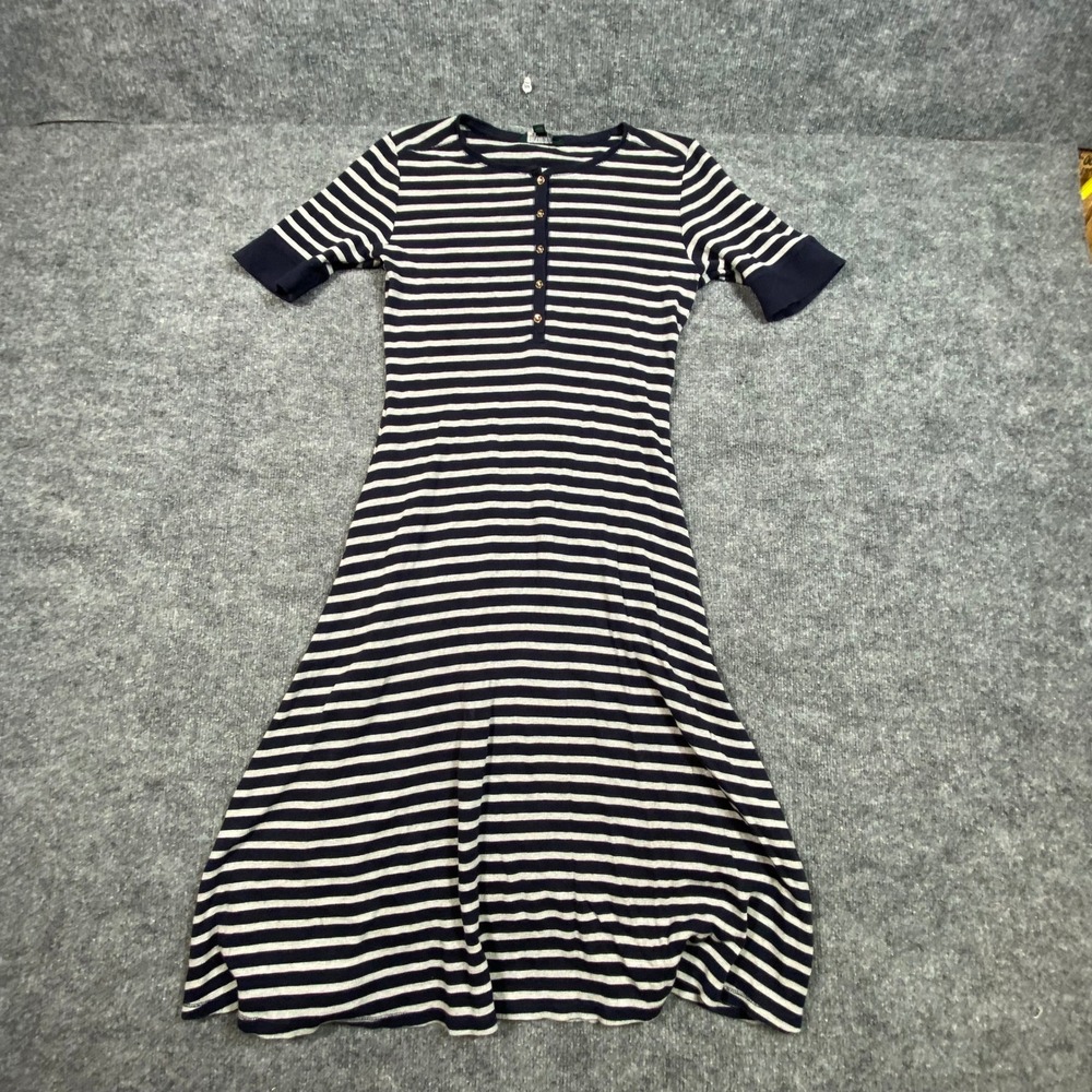 Lauren Ralph Lauren Navy Blue White Striped Henley Midi Dress Womens Large L
